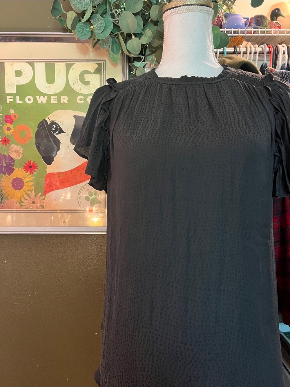 Ann Taylor Women's Black Ruffle Sleeve Blouse